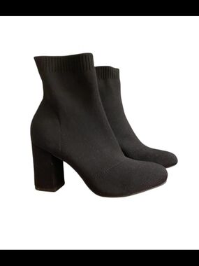 MIA Black Knit Sock Ankle Boots with Block Heel